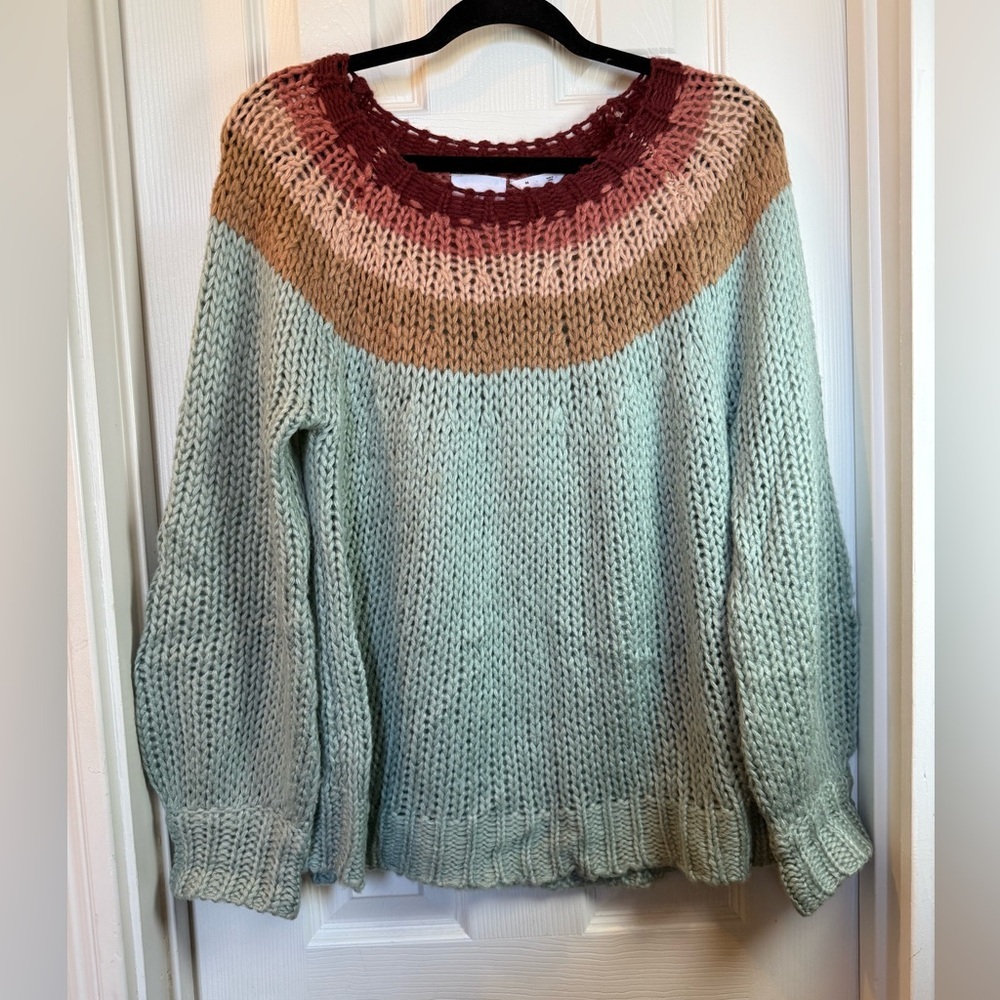 Softness you can see LOLA Sweater BOHO loose knit women light teal Earthy Comfy